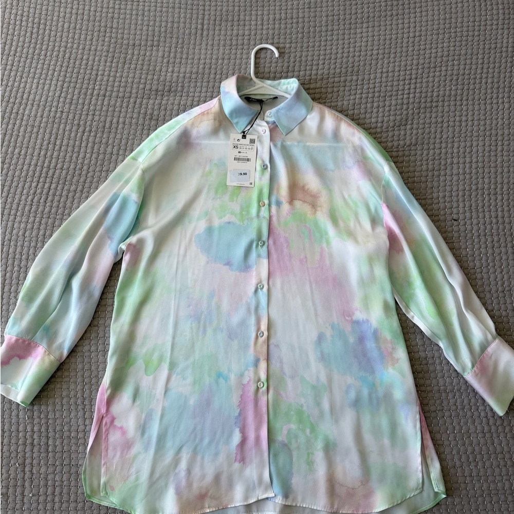 Zara Pastel Tie-Dye Button-Up Shirt - Multicolor